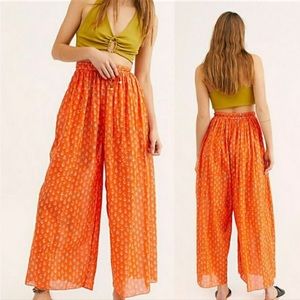 Free people dream time orange print wide leg pant